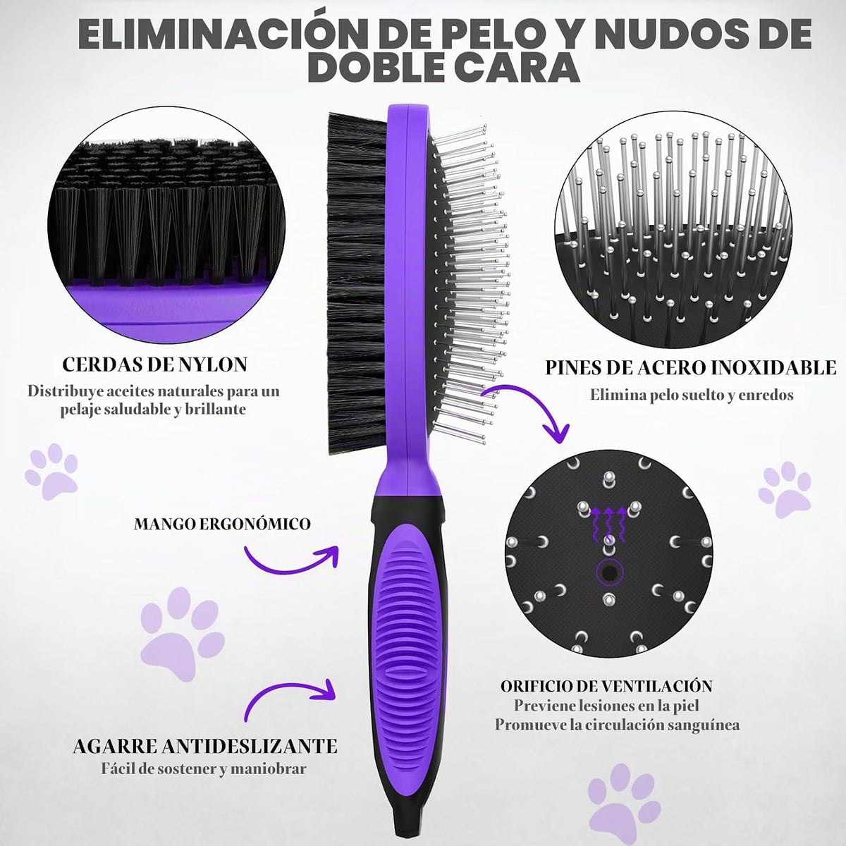 2 herramientas de aseo para mascotas, cepillo de doble cara para de...