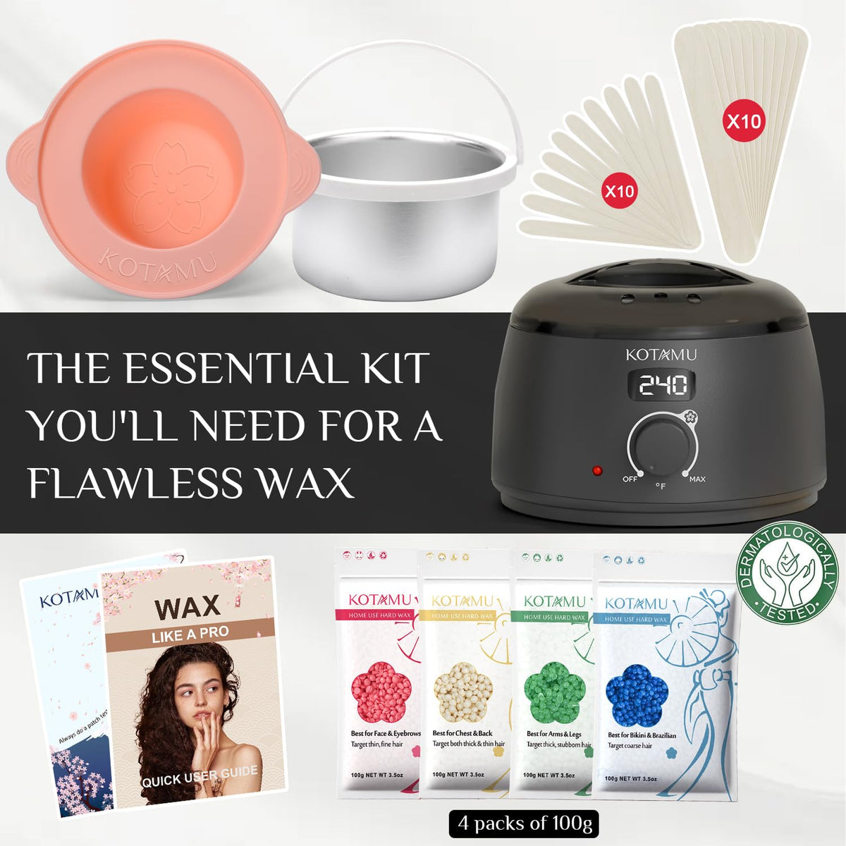KOTAMU Kit de cera para mujeres y hombres, kit calentador de cera d...