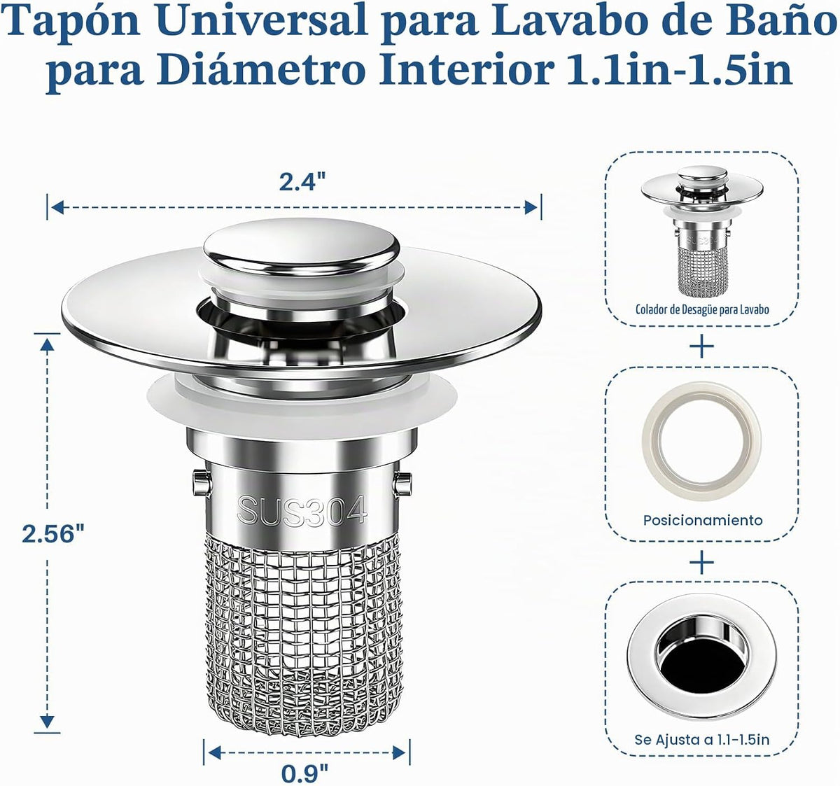 STILLM Colador de drenaje para fregadero de baño, tapón desplegable...