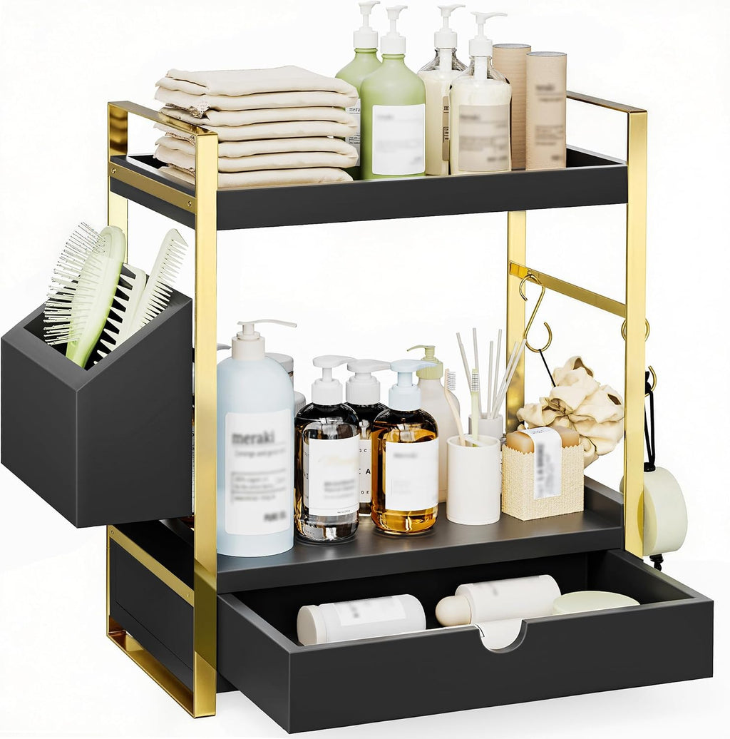 Organizador de mostrador de baño de 2 niveles, estante de tocador d...