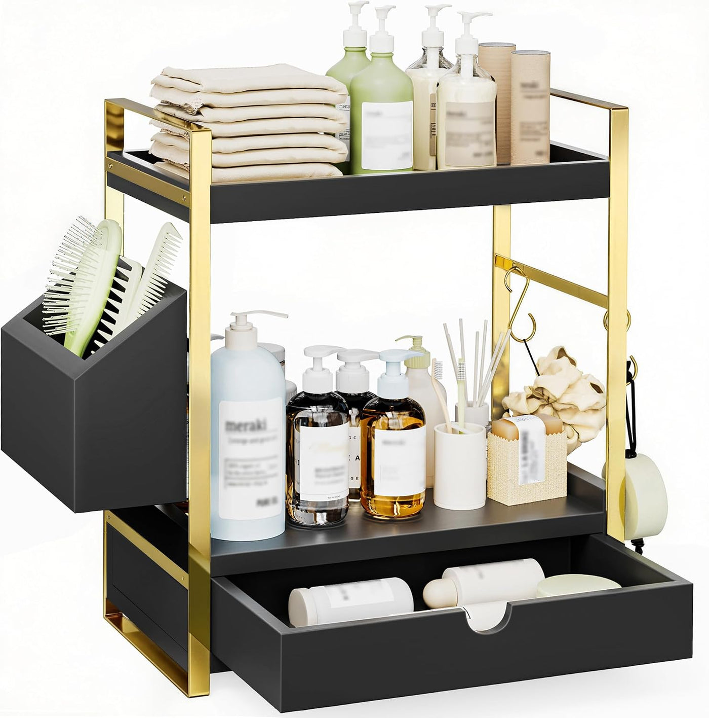 Organizador de mostrador de baño de 2 niveles, estante de tocador d...