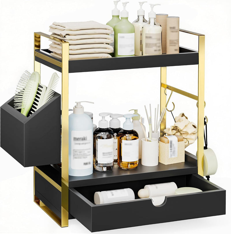 Organizador de mostrador de baño de 2 niveles, estante de tocador d...