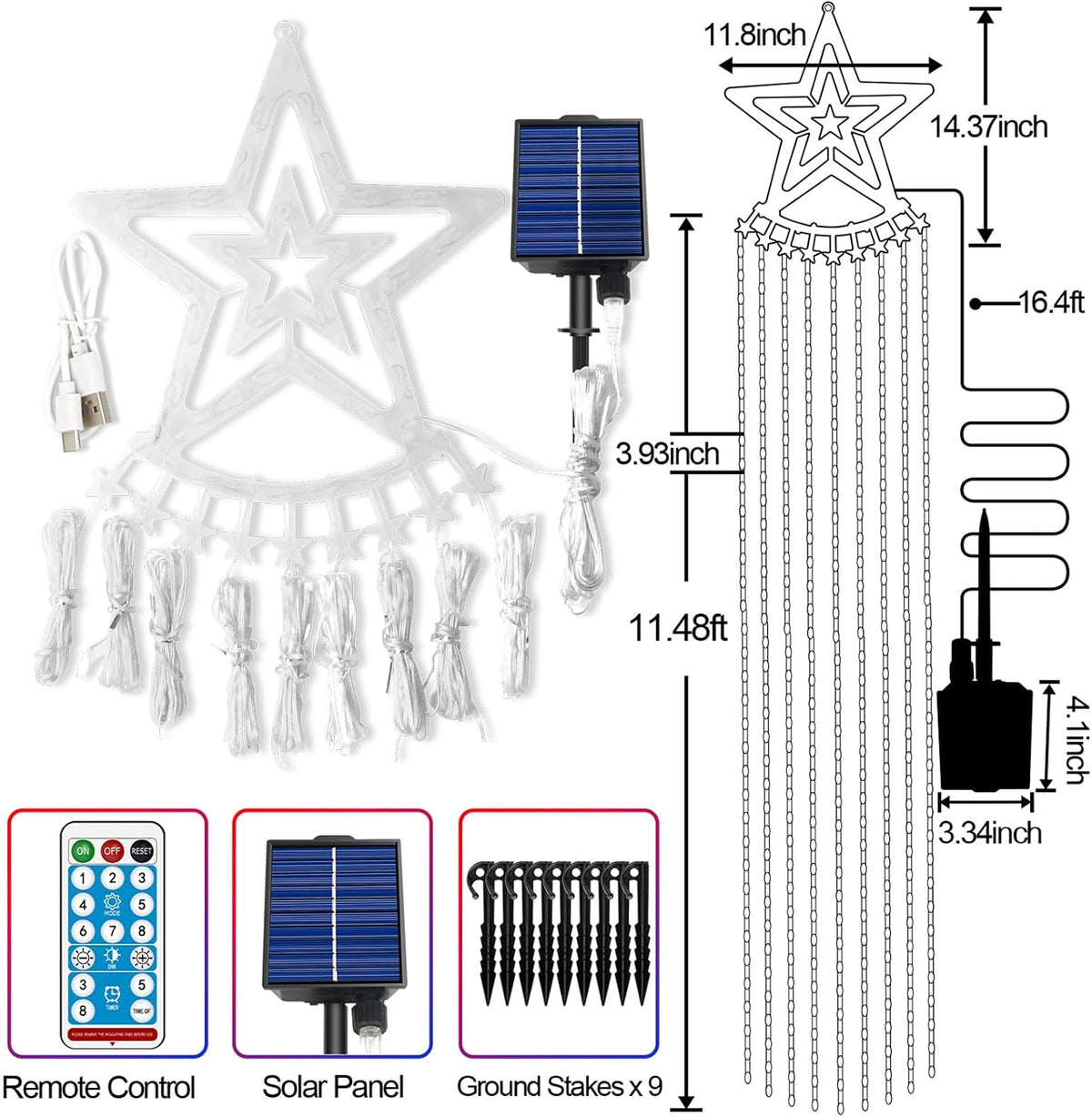 Luces solares de árbol de Navidad para exteriores, 11.48 pies, 350...