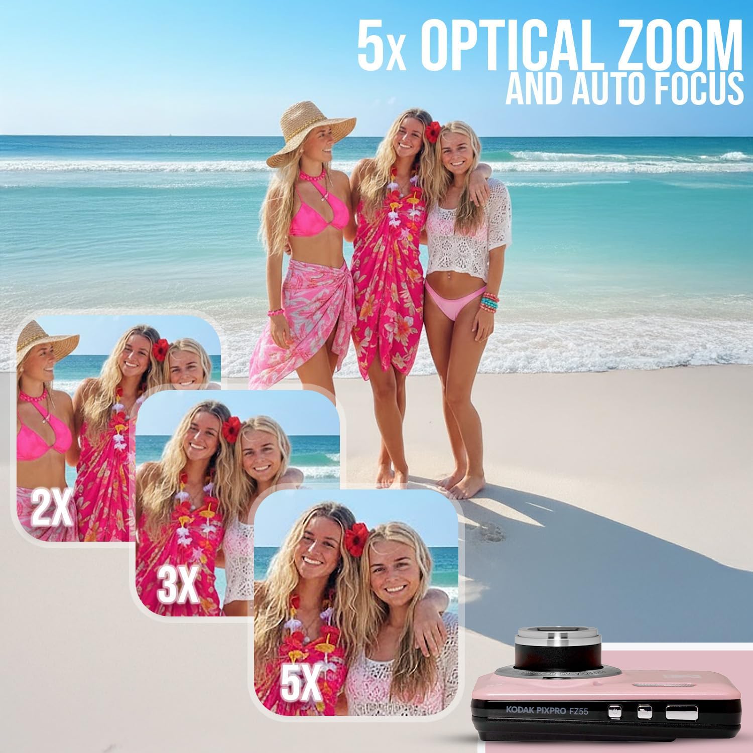 Kodak PixPro Friendly Zoom FZ55 16MP 1080p Cámara Full HD (Rosa pas...