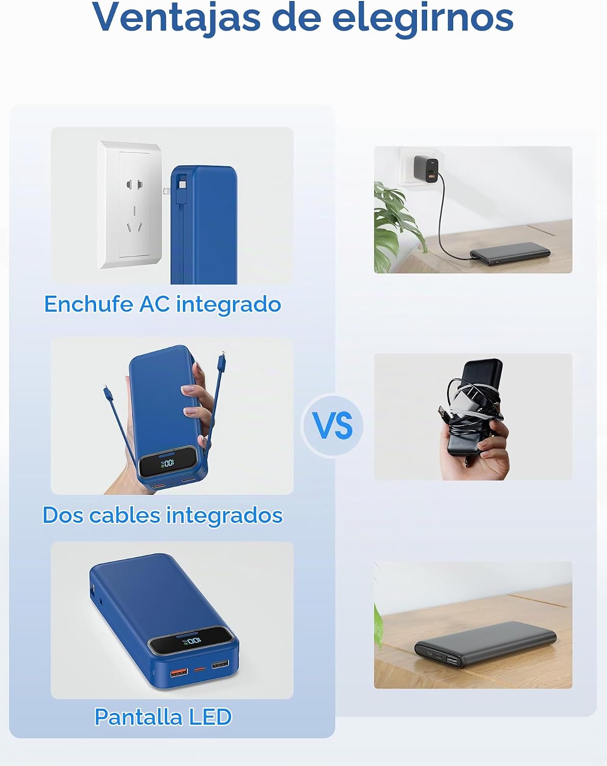 aonidi Cargador portátil de 20000 mAh con cables integrados y enchu...