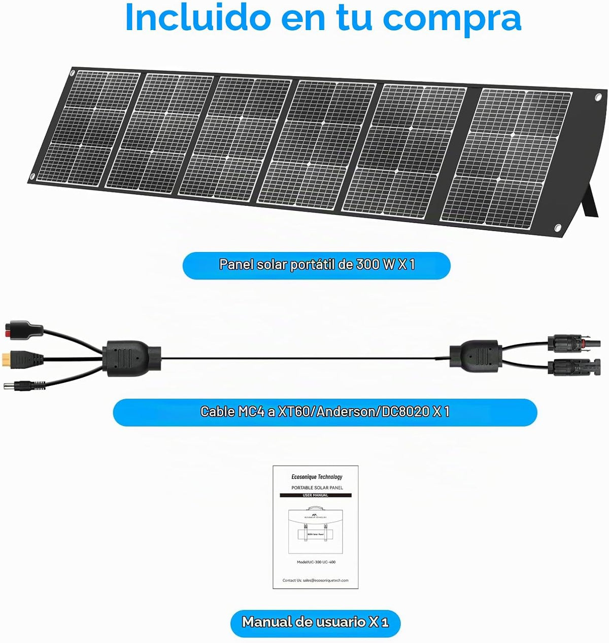 Panel solar plegable portátil Ecosonique 300W 40V MC4 para centrale...