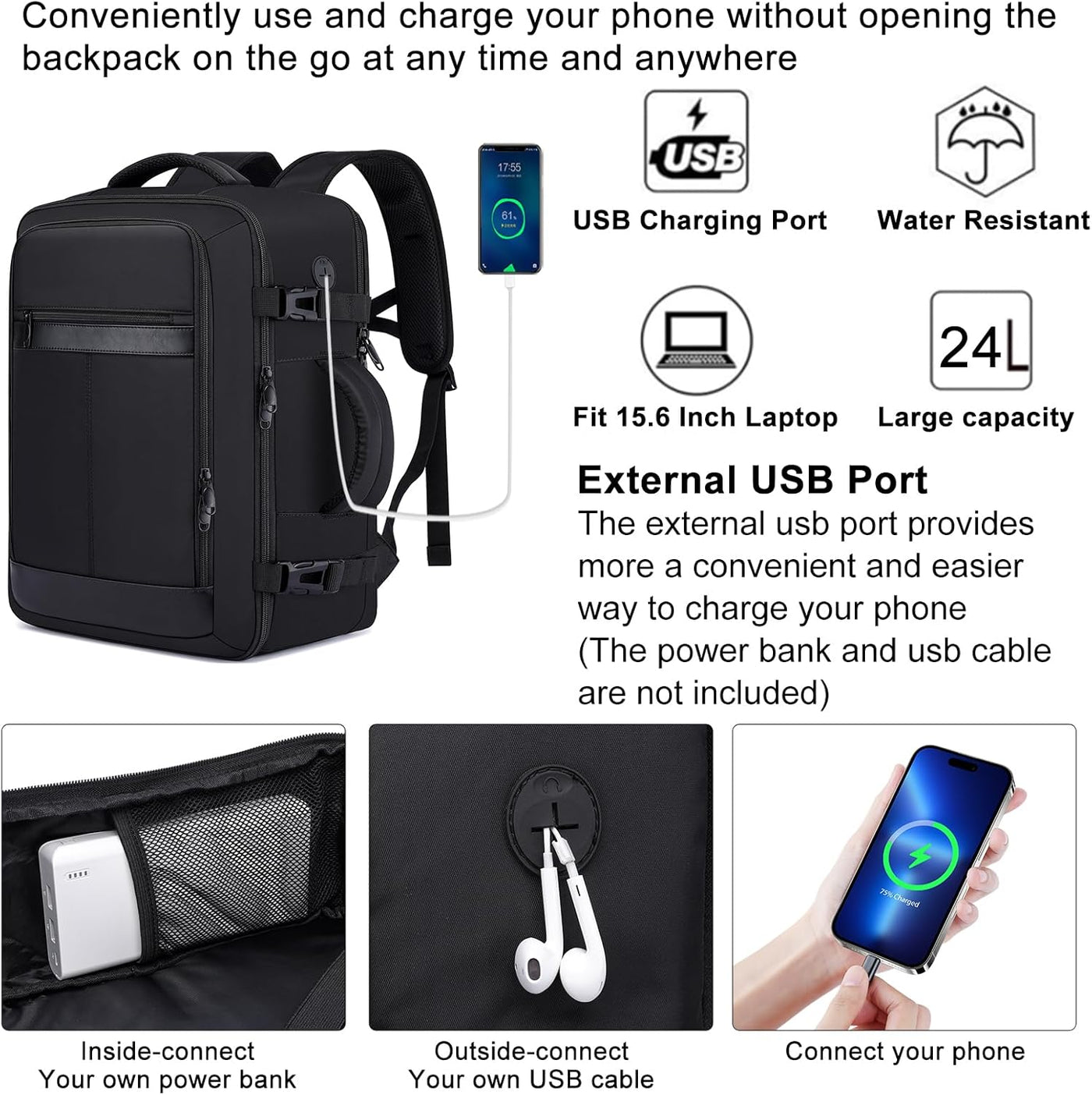 EZUOLA Mochila de transporte, mochila de viaje para hombres y mujer...