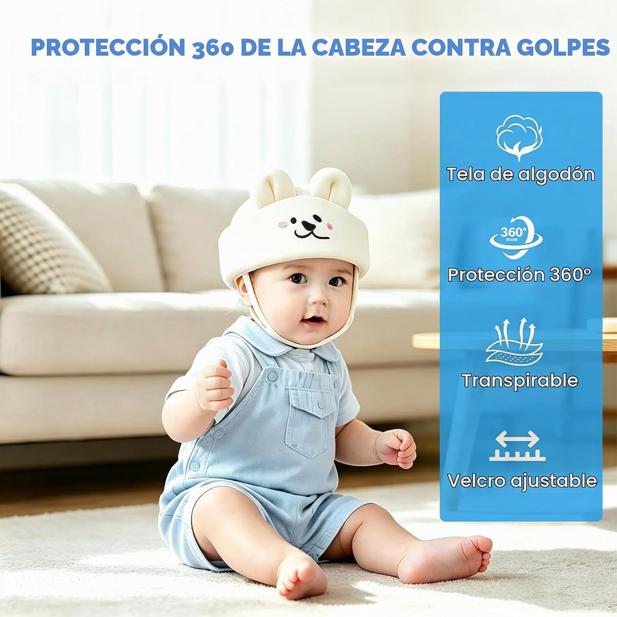 Protector de cabeza de bebé, anticolisión, transpirable, ajustable,...