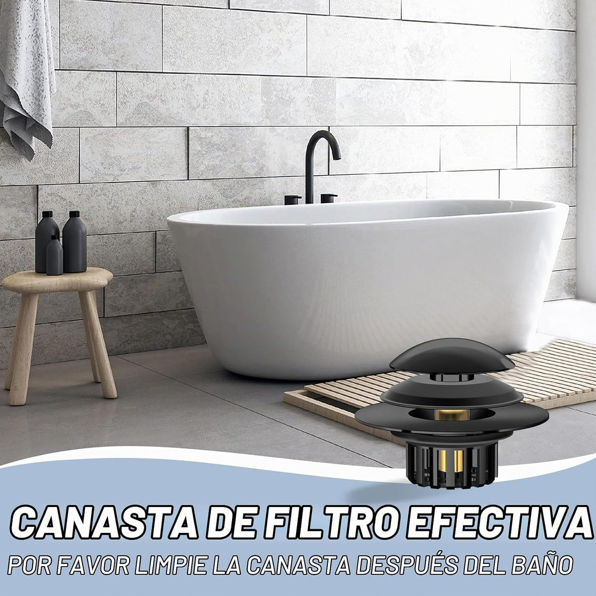 Tapón de Bañera 2 en 1 Atrapa Cabellos para Drenaje con Diseño de D...