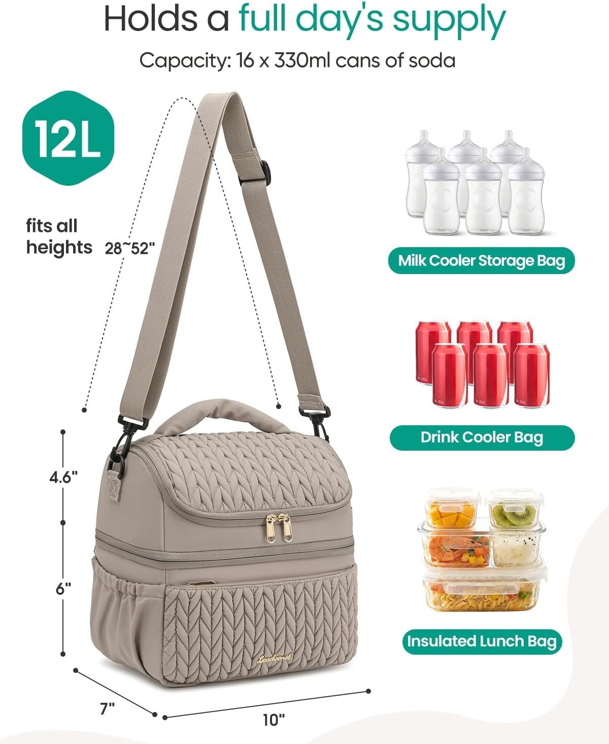 Leadvenst Bolsa enfriadora de leche materna, doble cubierta de 12L...