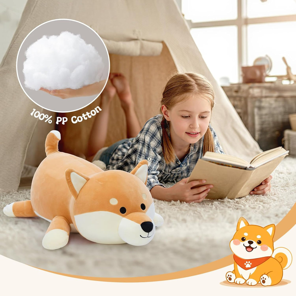 MorisMos Lindo animal de peluche Shiba Inu de 23.6 pulgadas, almoha...
