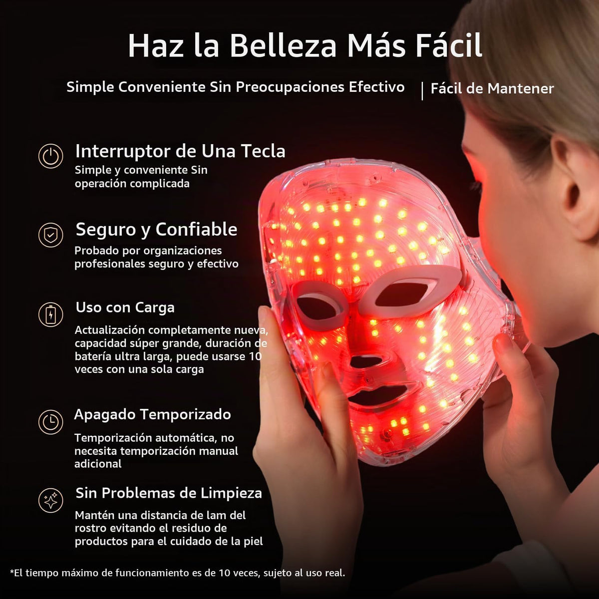 Máscara de terapia de luz roja para cara y cuello con 568 LED, inal...