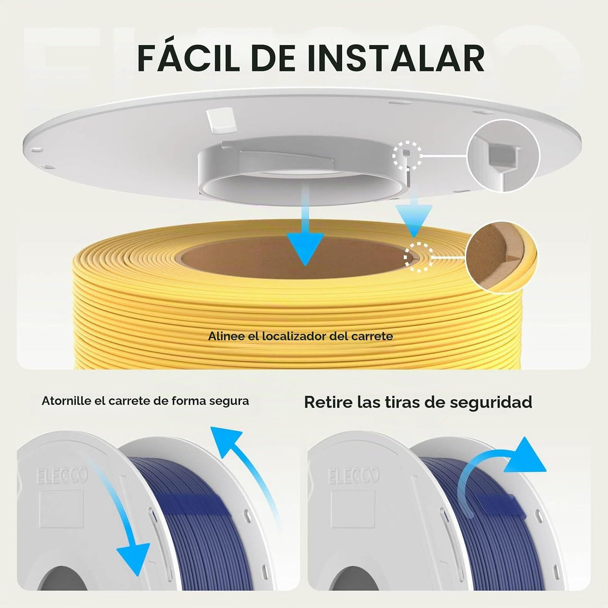 ELEGOO Filamento de repuesto PLA mate de 0.07 in, 8.8 lbs, negro\/b...