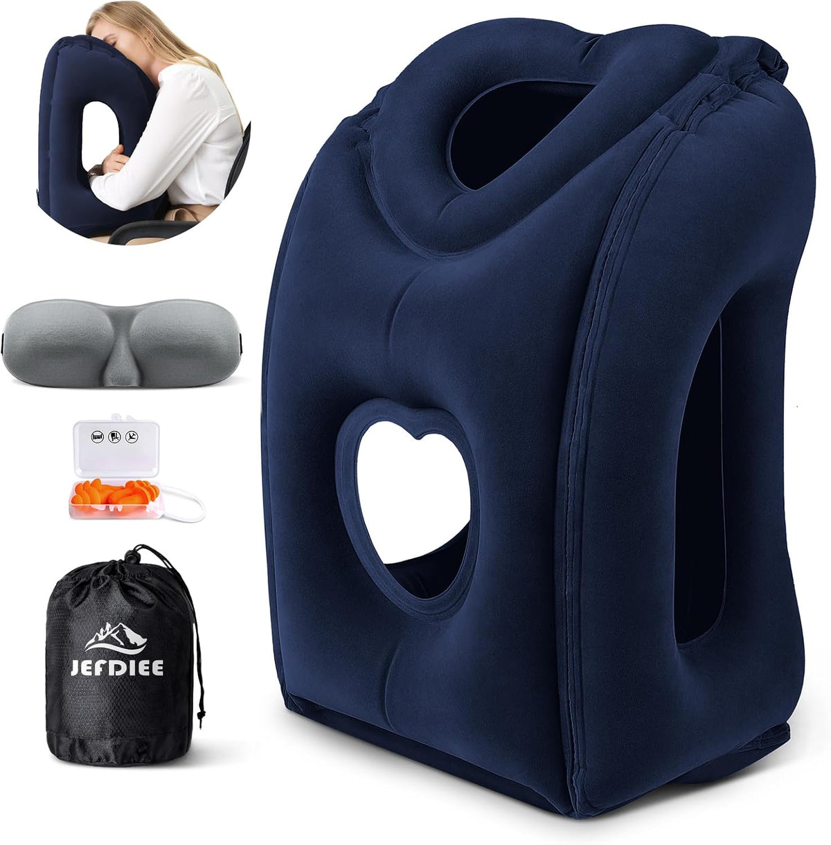 JefDiee Almohada de viaje, almohada inflable de avión para dormir p...