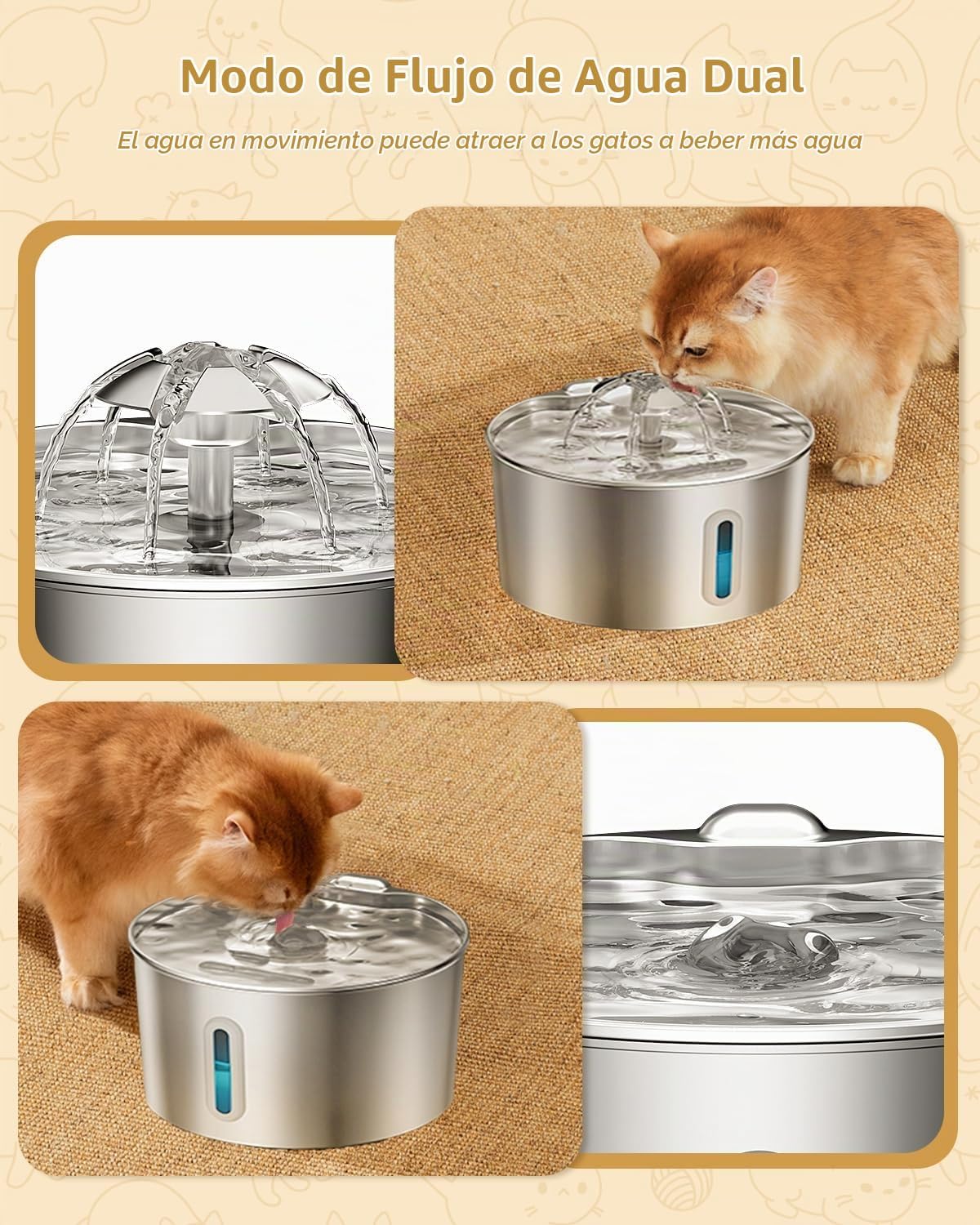Fuente de agua de acero inoxidable para gatos, dispensador de agua...