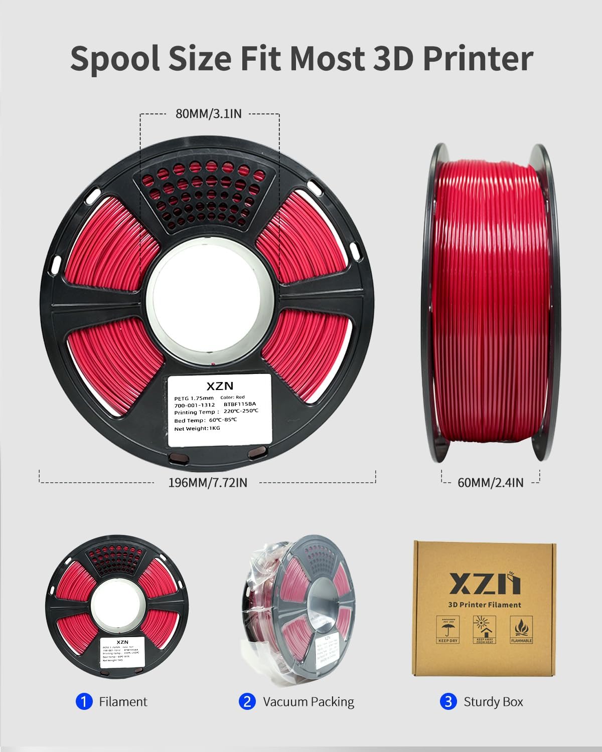 XZN Filamento PETG de 1,75 mm, consumibles de impresión de mayor du...