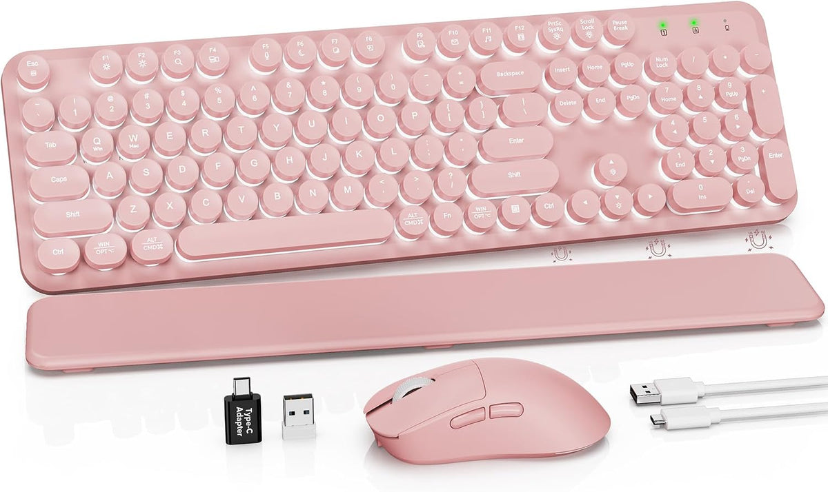 Combo de teclado y mouse inalámbricos retroiluminados, teclado retr...