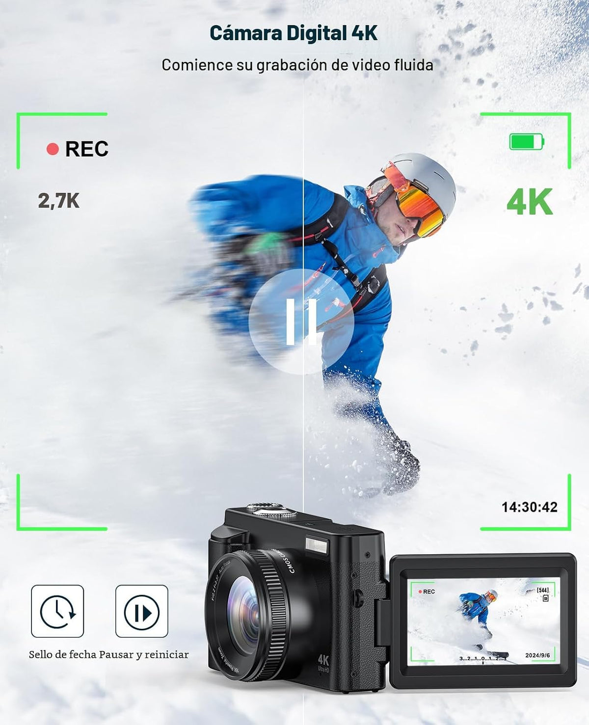 Cámara digital 4K para fotografía y video, cámara de videoblogs de...