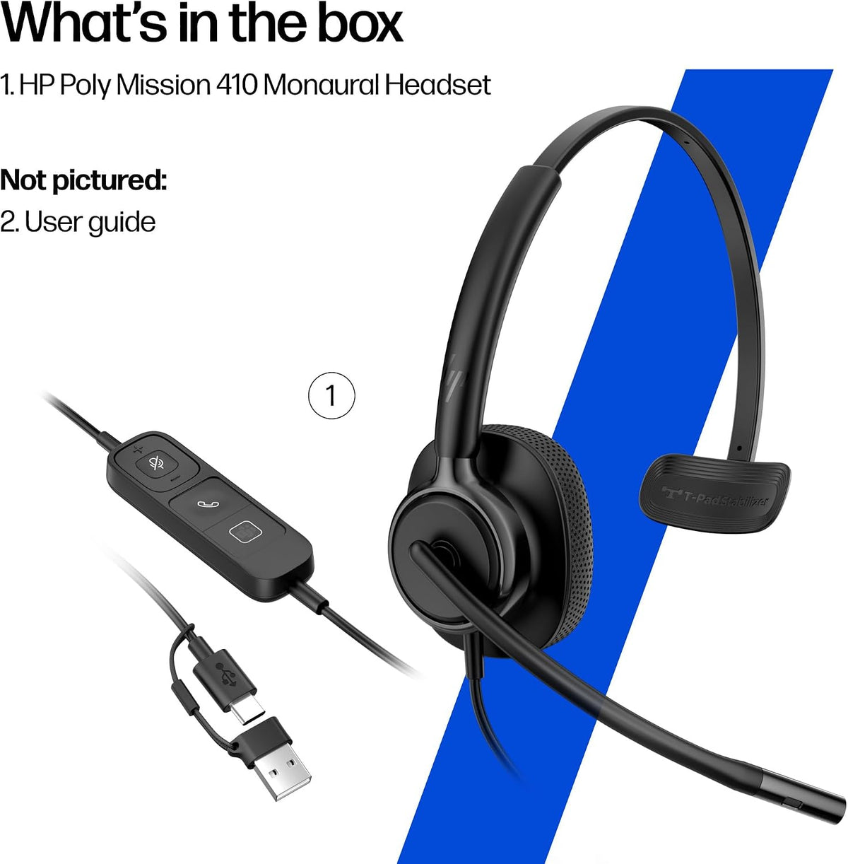 POLY HP Mission 410 Auriculares USB con cable con micrófono para PC...