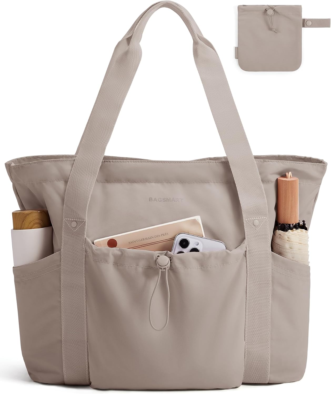 BAGSMART Bolsa Tote Plegable con Bolsa con Cordón, Bolsa Tote Grand...
