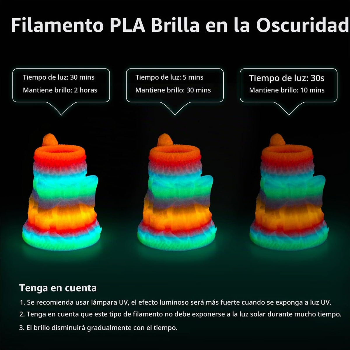 AMOLEN Filamento de impresora 3D que brilla en la oscuridad, paquet...