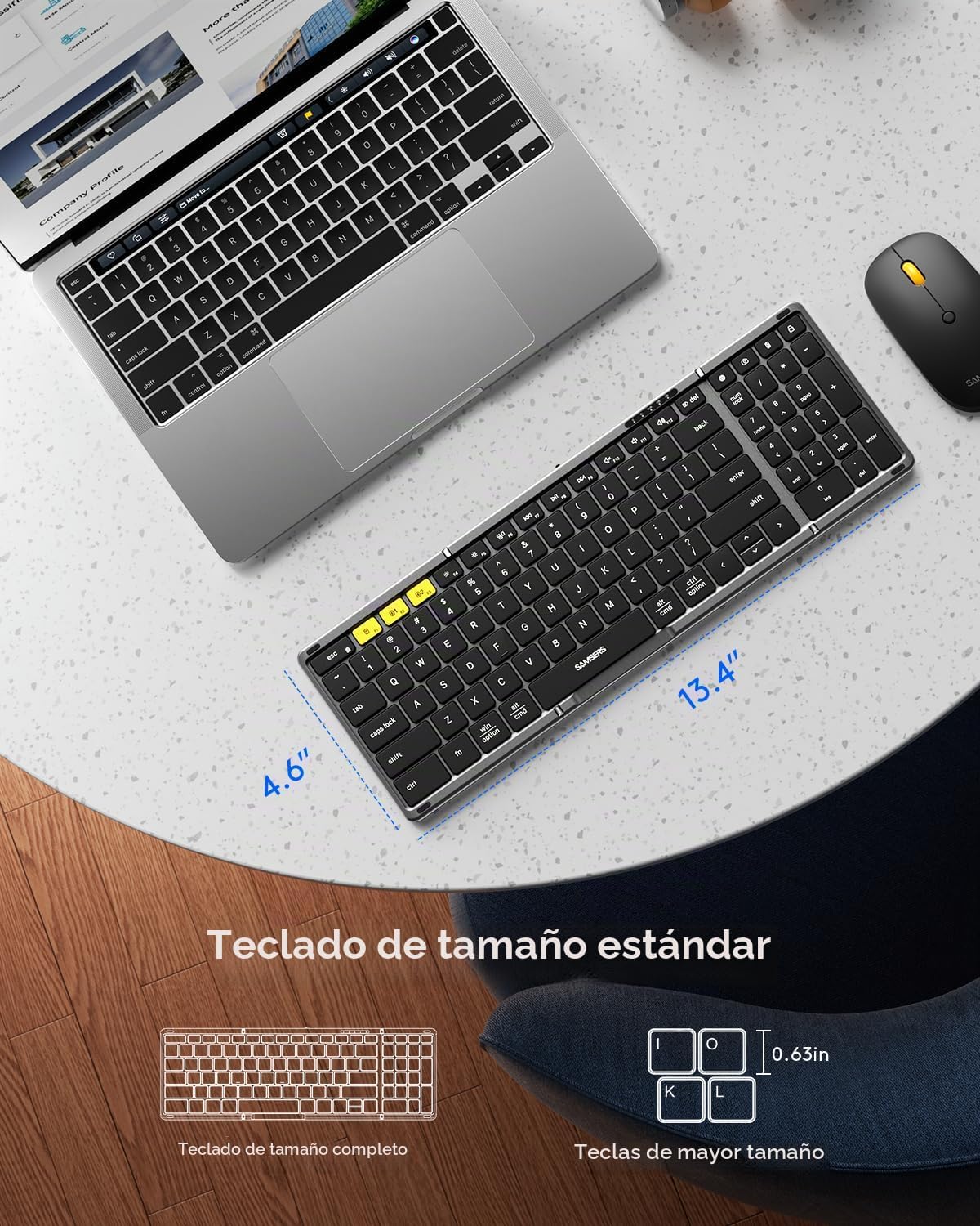 Teclado y ratón plegables, combo de teclado Bluetooth plegable Sams...