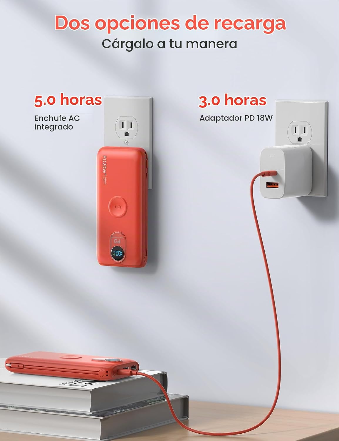 Cargador portátil Power Bank 10000mAh PD20W con cables incorporados...
