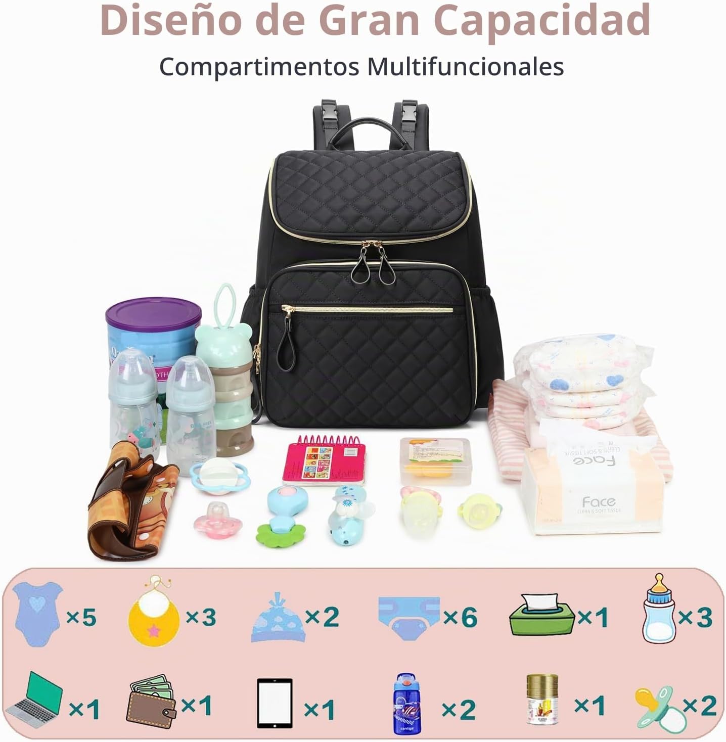 LORADI Mochila ligera para pañales, mediana | Clips para cochecito,...
