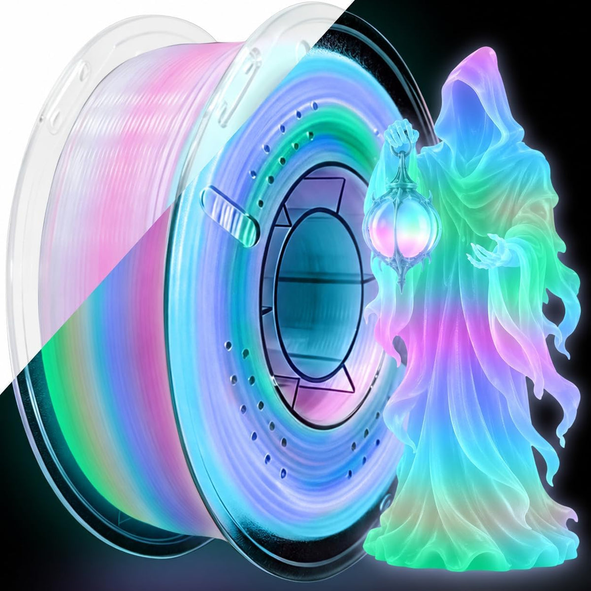 Frucindra Filamento PLA para impresora 3D Rainbow PLA+ que brilla e...