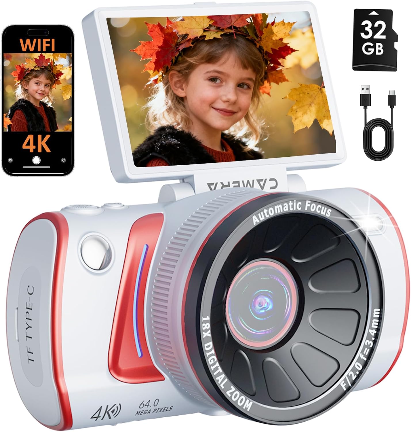 RAZPLYN - Cámara digital 4K para enfoque automático de fotografía,...