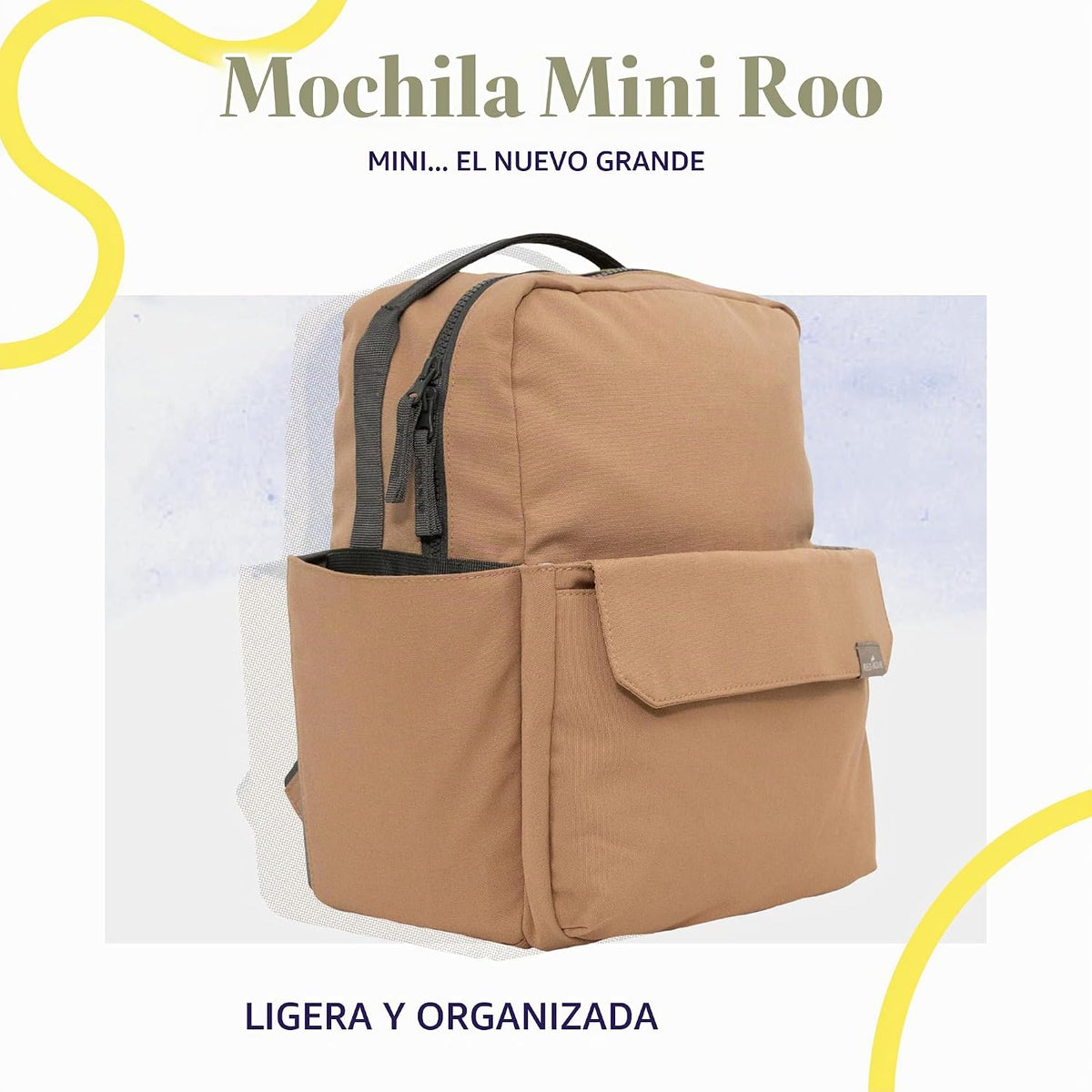 Mini Roo - Mochila para pañales, color marrón caramelo - 6 bolsillo...