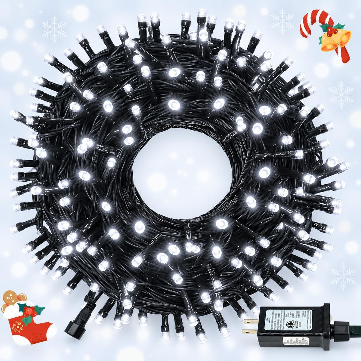 Cadena de luces de Navidad conectables de 42 pies con 100 luces LED...