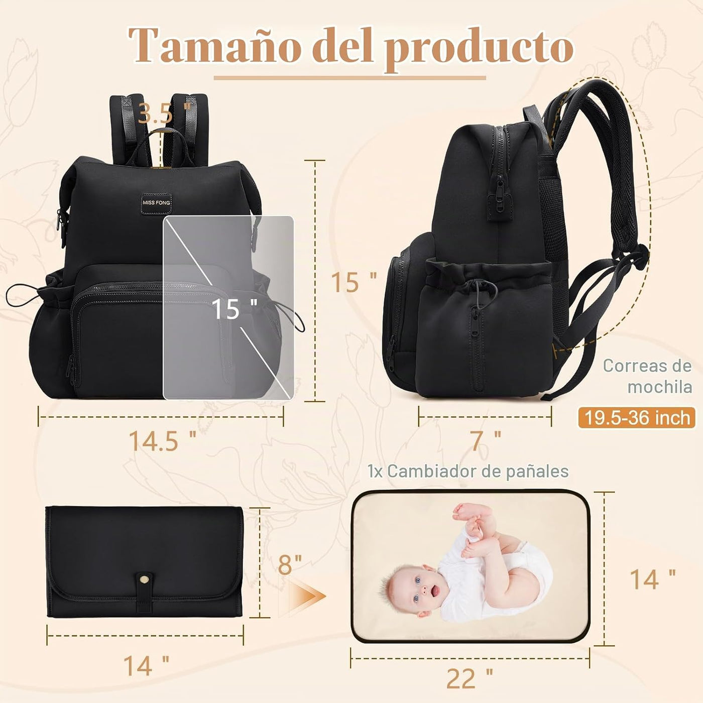 Miss Fong - Mochila para pañales Mochila de neopreno para bebé | Ma...