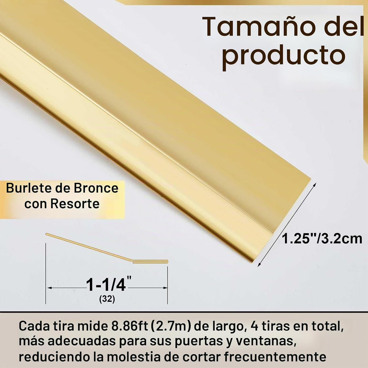 Zonon Burlete de metal de latón de 1-1\/4 pulgadas de ancho x 17.72...