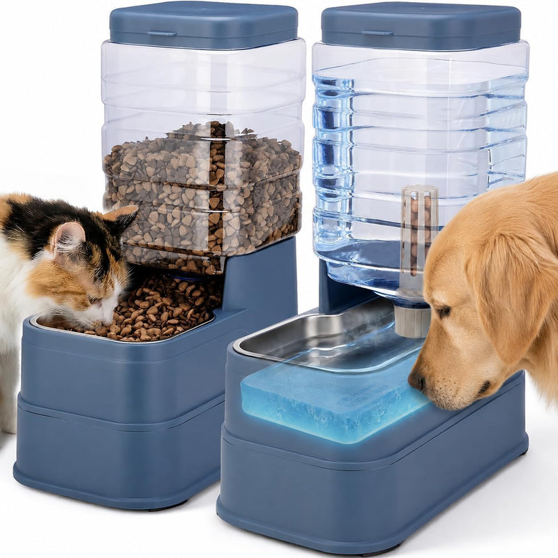 Paquete de 2 alimentadores automáticos para gatos y dispensador de...