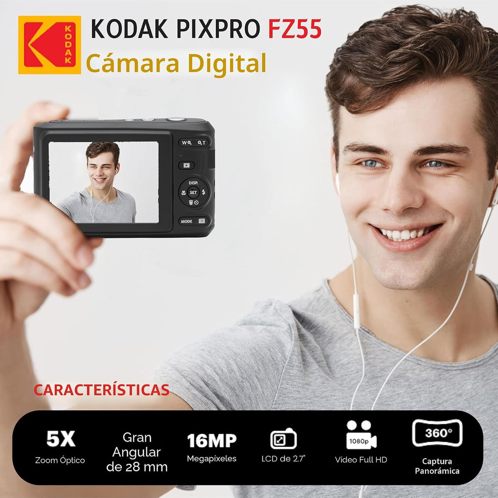 KODAK PIXPRO FZ55 - Cámara digital de 16 Mp de punto y disparo, zoo...