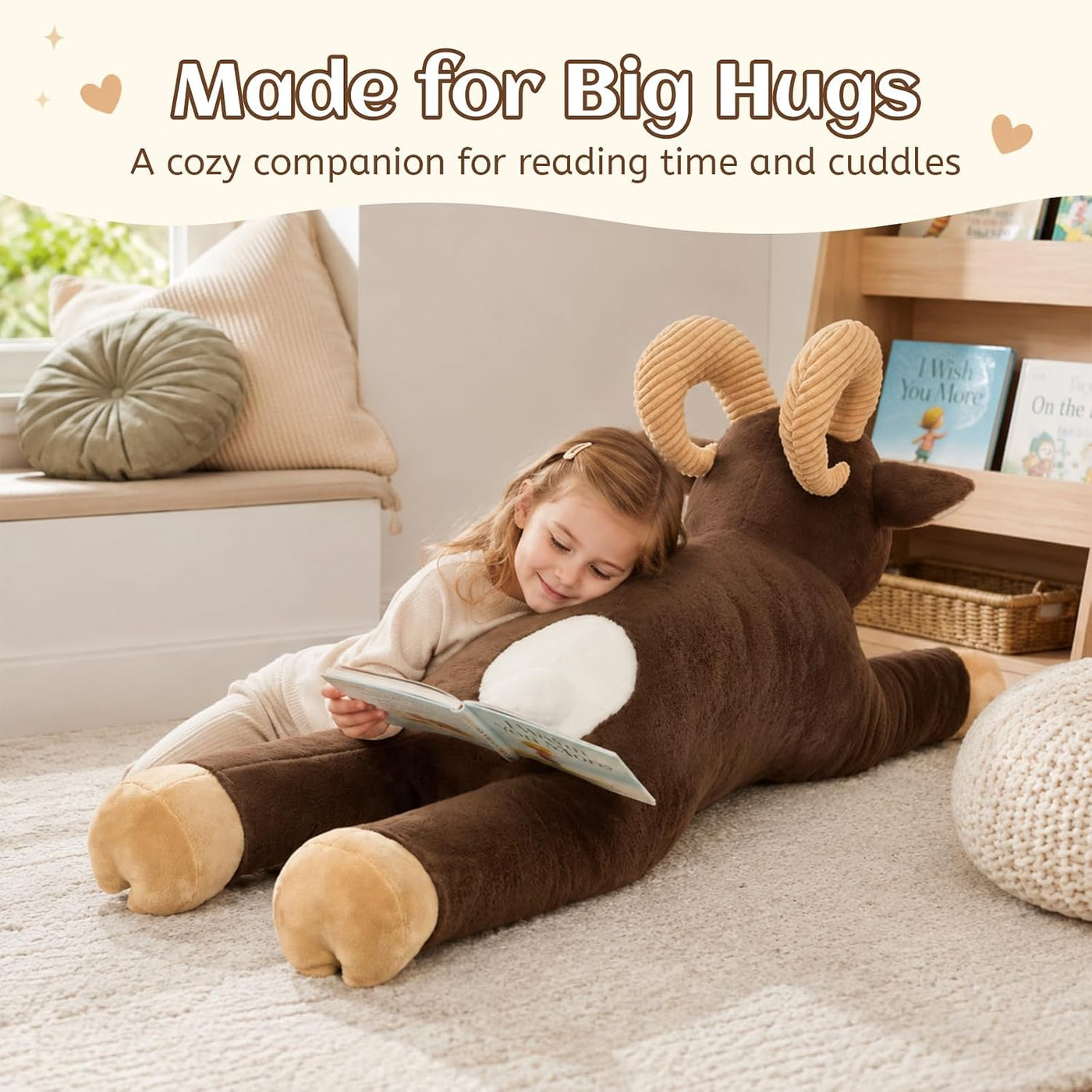 Tezituor Peluche de oveja de 43.3 pulgadas, almohada gigante de pel...