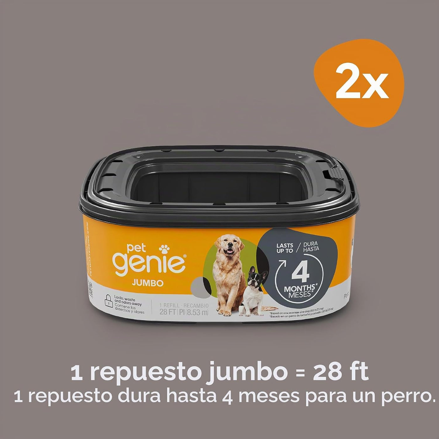 Pet Genie Bolsas de recambio | Paquete de 2 unidades jumbo, 56 pies...