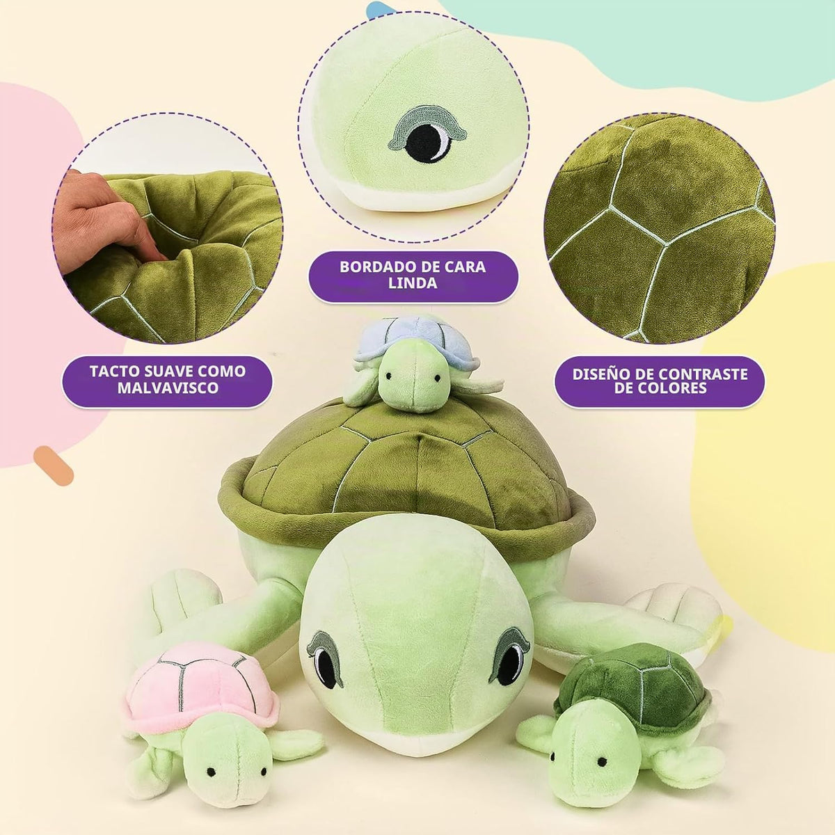 MMguai Mommy Turtle - Animales de peluche con bebés en el interior,...