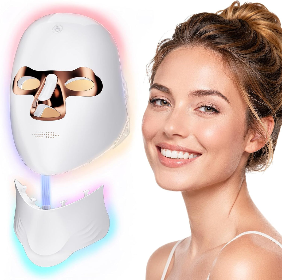 Terapia de luz roja para cara y cuello, máscara facial LED inalámbr...