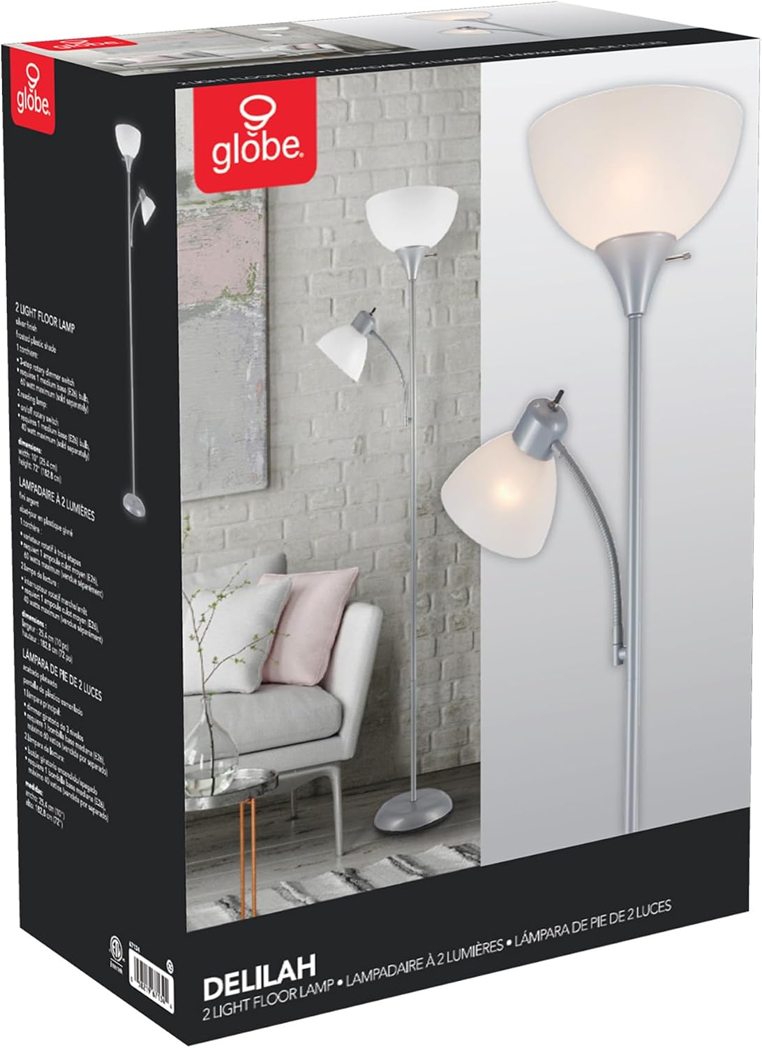 Globe Electric 67134 72 pulgadas Torchiere - Lámpara de pie con luz...