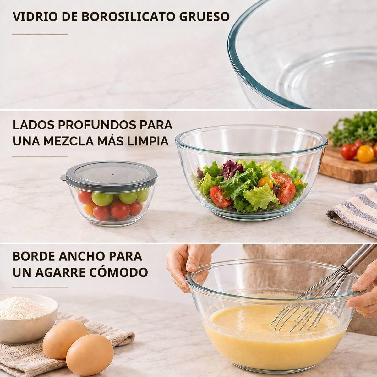 Cuiselct - Juego de 5 cuencos de vidrio para mezclar con tapas, jue...