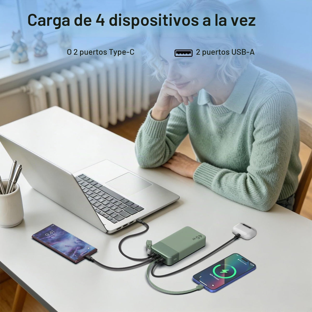 NOBIS Cargador portátil 20000mAh 45W Power Bank con cable desmontab...