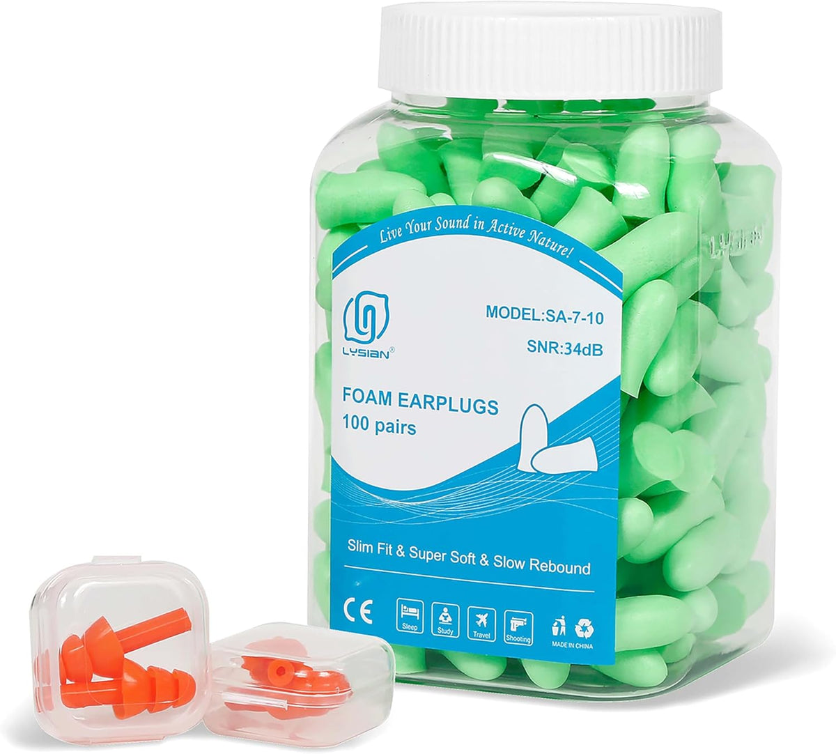 LYSIAN - Tapones para los oídos de espuma delgada SNR de 35 dB, can...