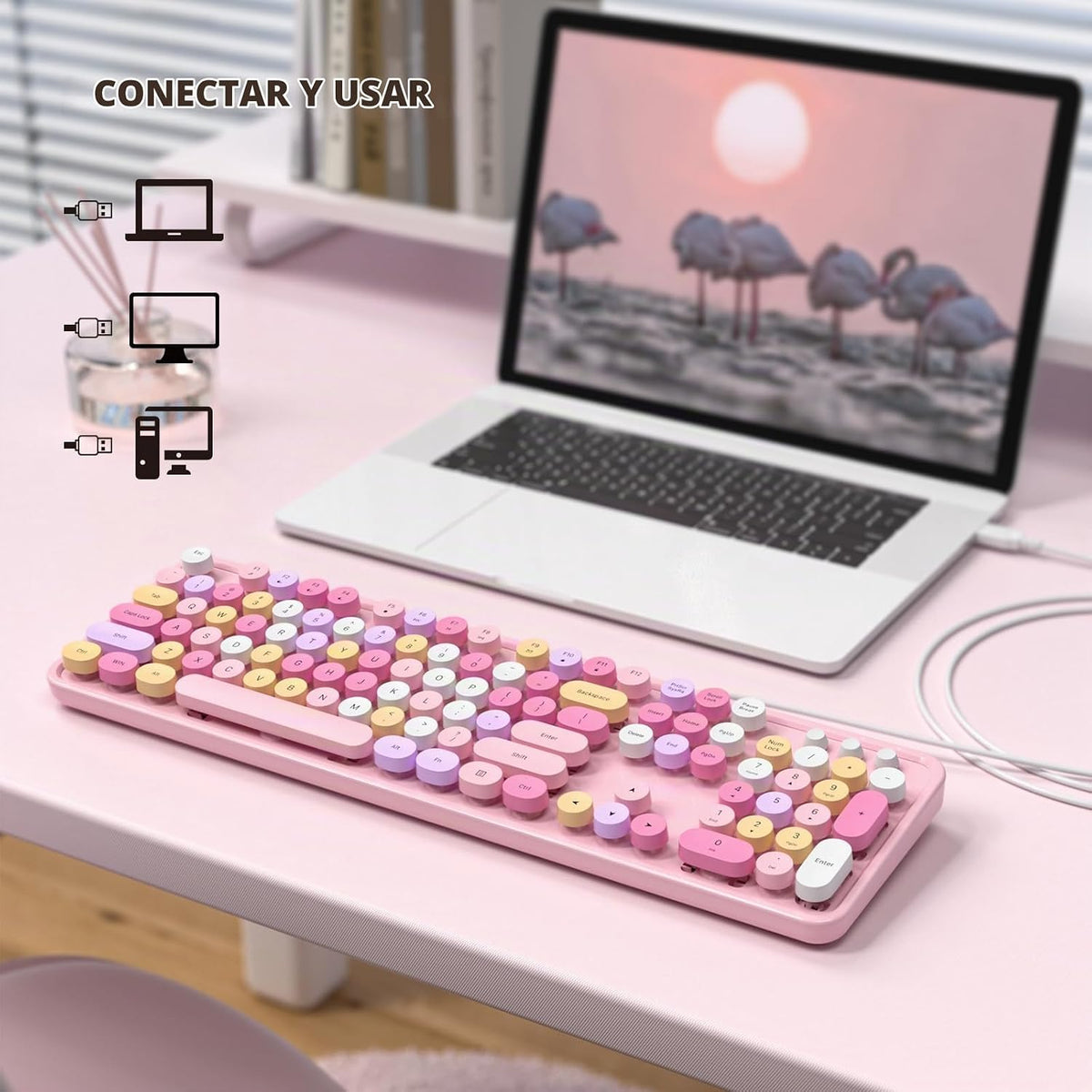 MOFII Teclado USB con cable de tamaño completo, colorido teclado de...