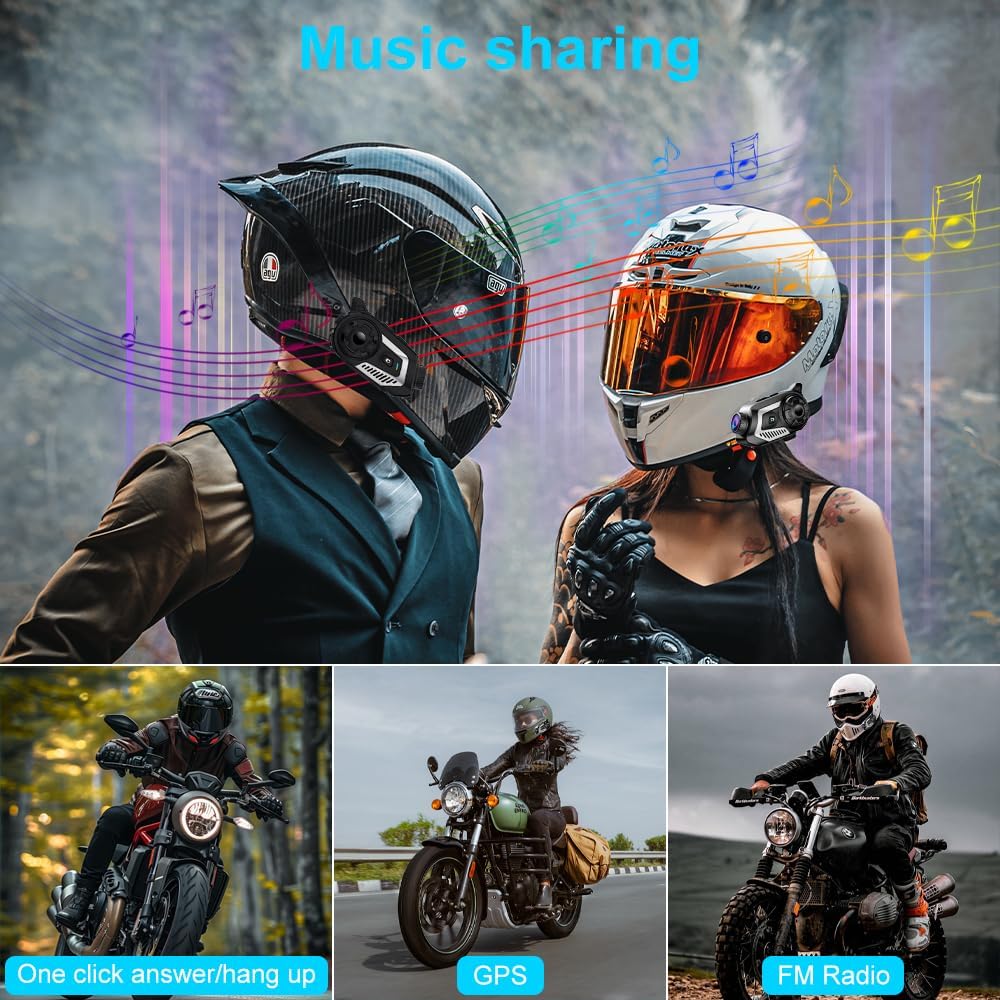 OBEST Auriculares Bluetooth para casco de motocicleta con cámara 2K...