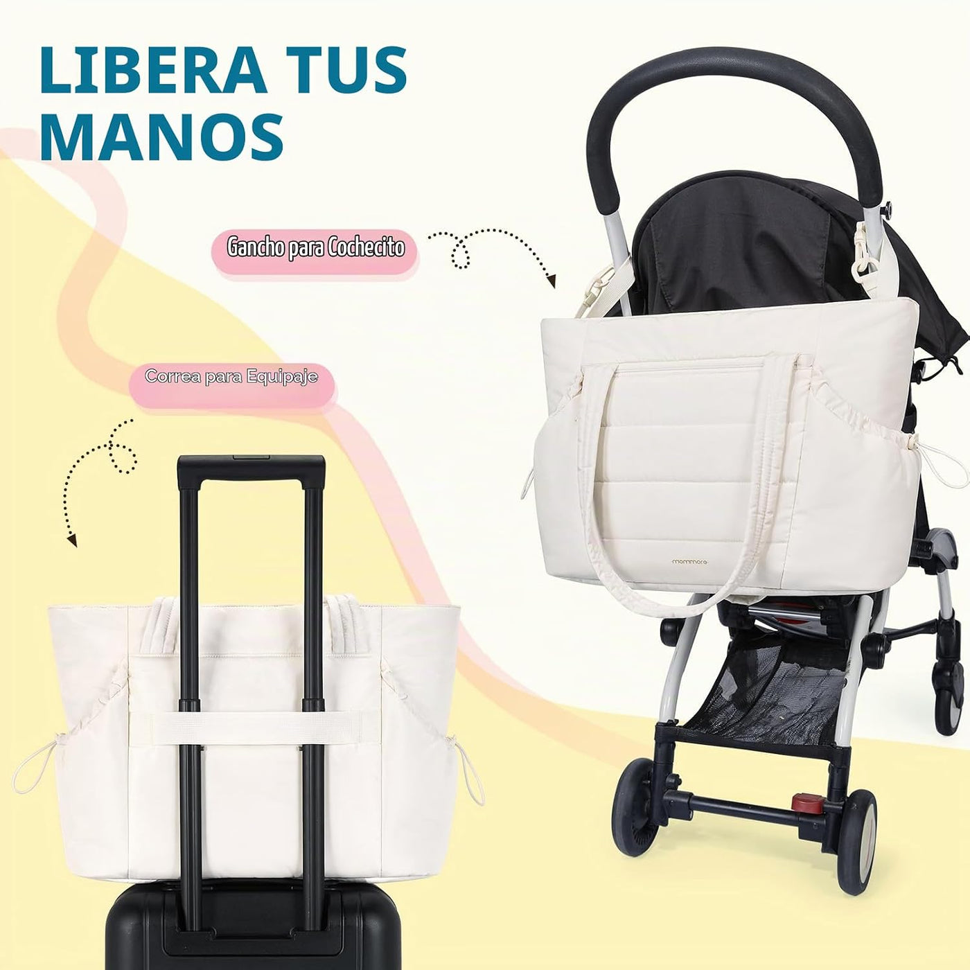 Mommore Bolso de pañales estilo tote con organizador de cochecito,...