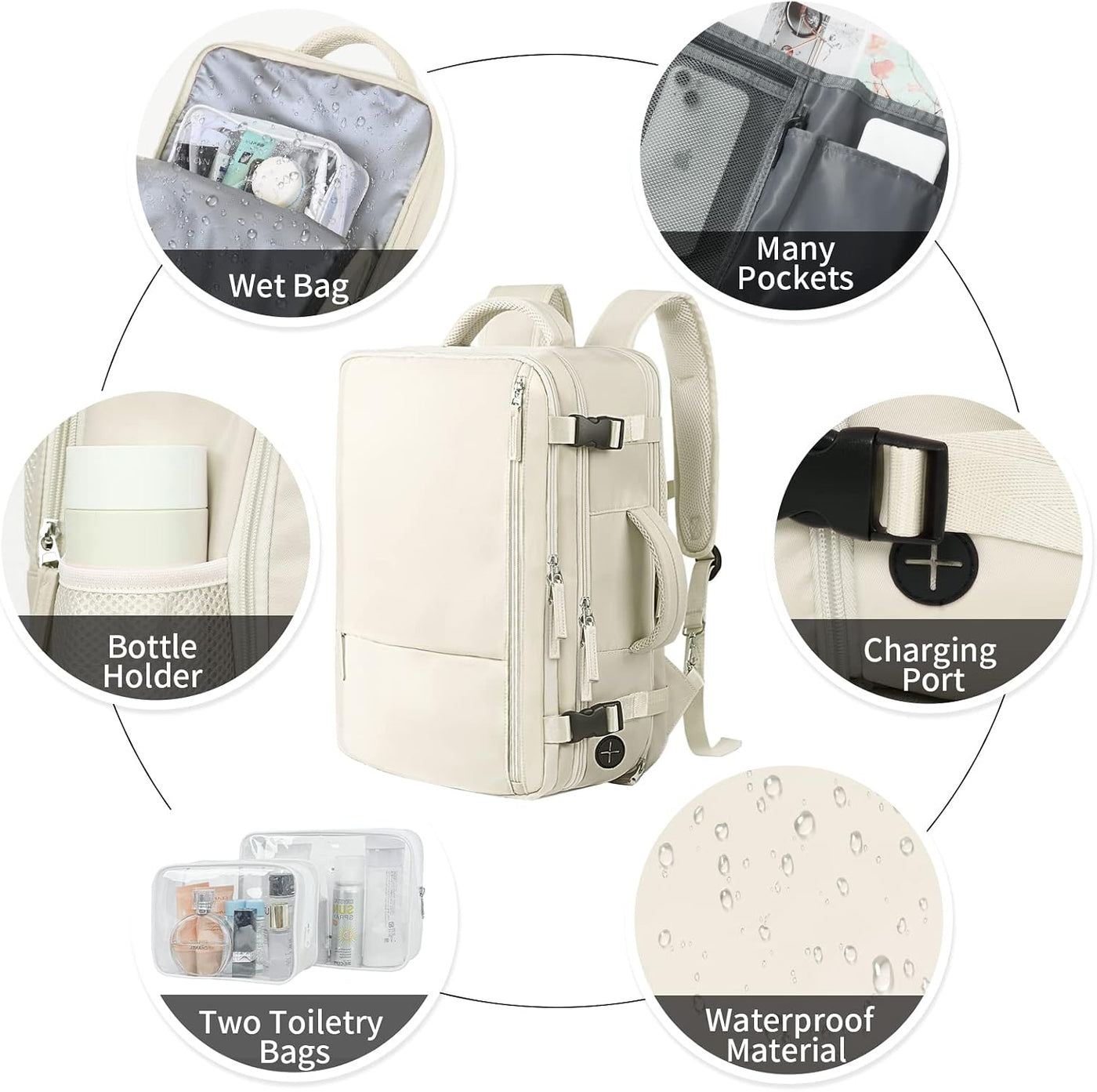 Hanples Mochila de viaje para mujeres y hombres, mochila grande par...