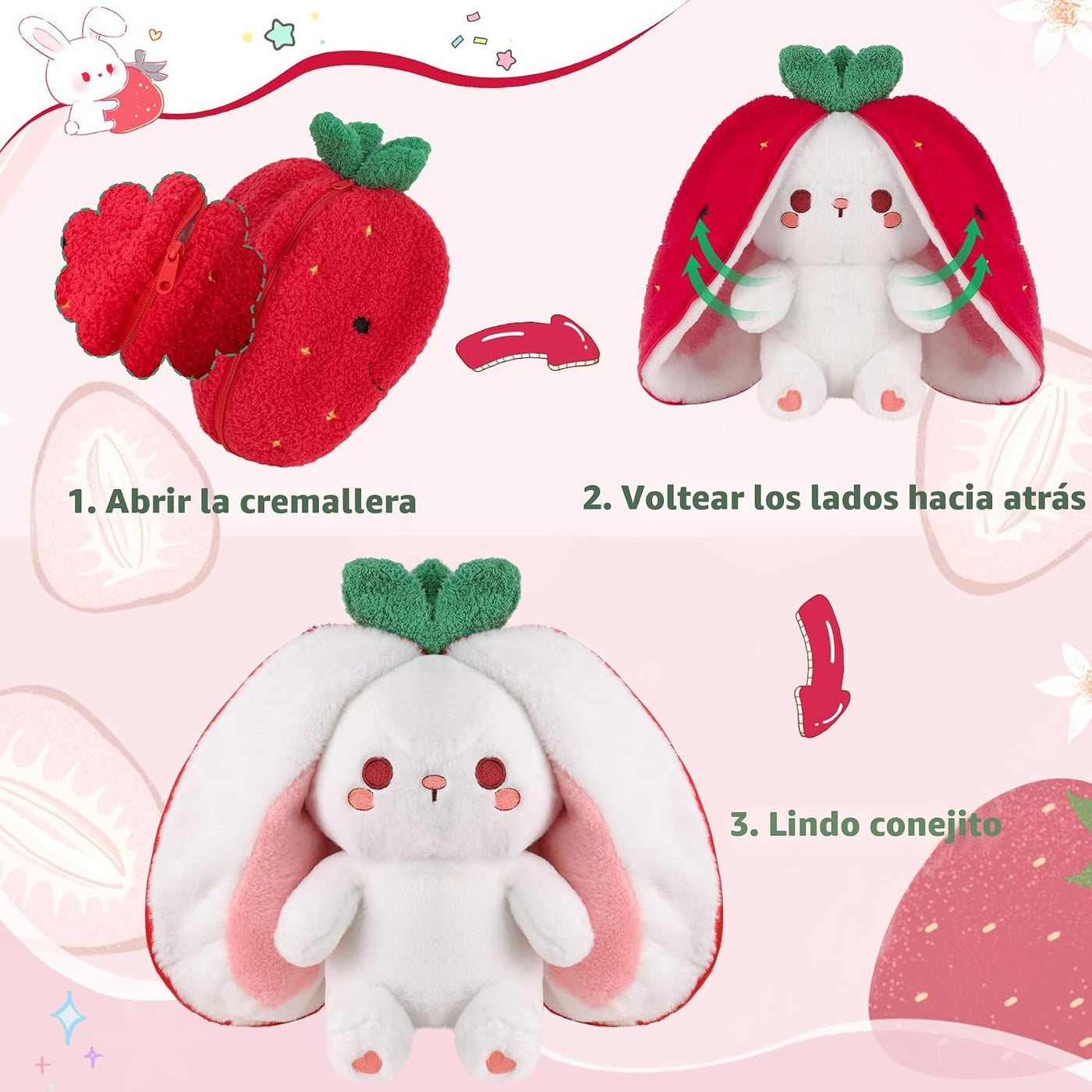 MIAODAM - Juguete de peluche de conejo de fresa de 13.7 pulgadas, c...