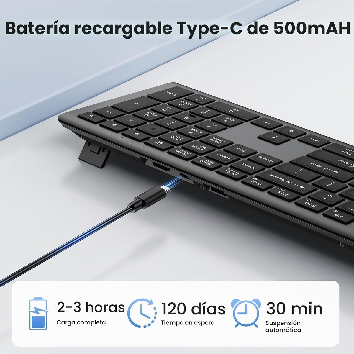 TECKNET Teclado inalámbrico recargable 2.4G ultra delgado, escritur...